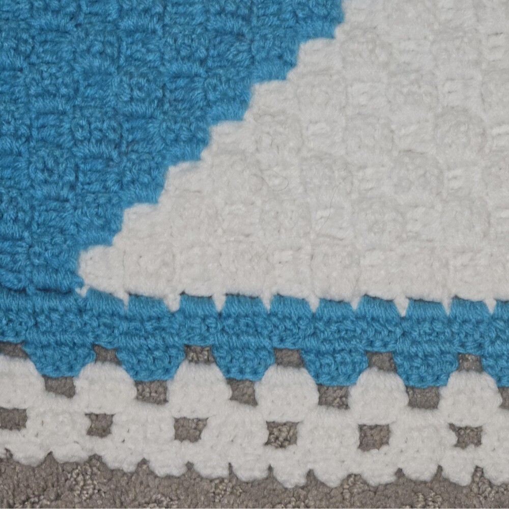 Vintage Handmade Crochet Afghan Lap Blanket Turquoise White 41x32 Retro - Picture 4 of 9
